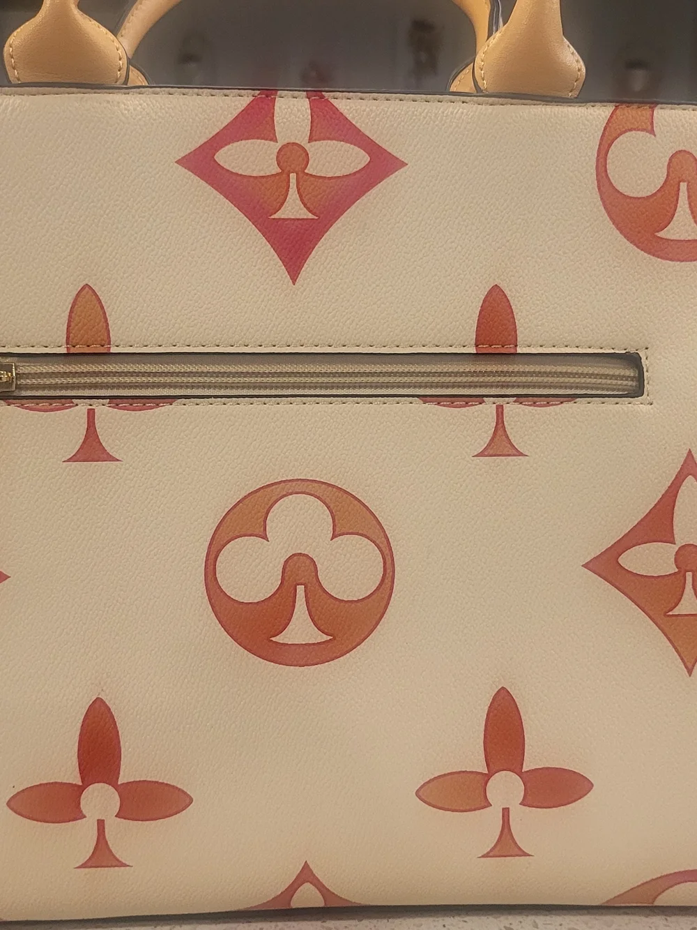Cream and Pink Designer Logo Tote and Wallet Set
